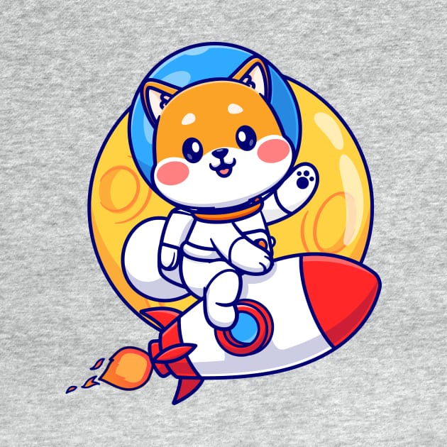 Cute Shiba Inu Astronaut Riding Rocket In Moon Space Cartoon by Catalyst Labs